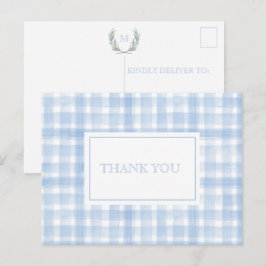 Blue Gingham Laurel Wappen Vielen Dank Postkarte