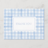Blue Gingham Laurel Wappen Vielen Dank Postkarte (Vorderseite)