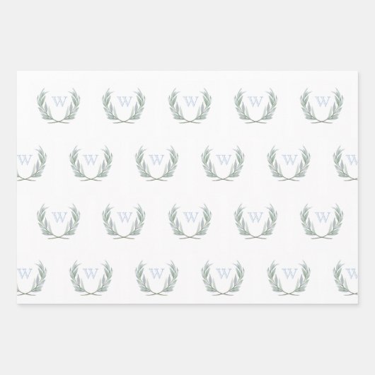 Blue Gingham Laurel Wappen Wrapping Paper Sheets Geschenkpapier Set (Vorderseite 2)