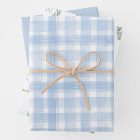 Blue Gingham Laurel Wappen Wrapping Paper Sheets Geschenkpapier Set (Beispiel)
