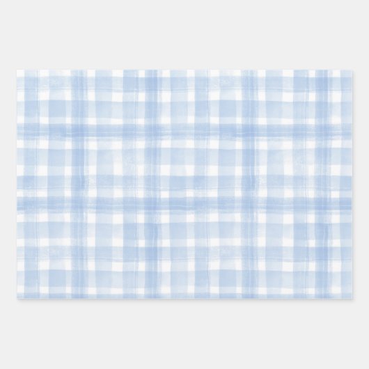 Blue Gingham Laurel Wappen Wrapping Paper Sheets Geschenkpapier Set (Vorderseite)
