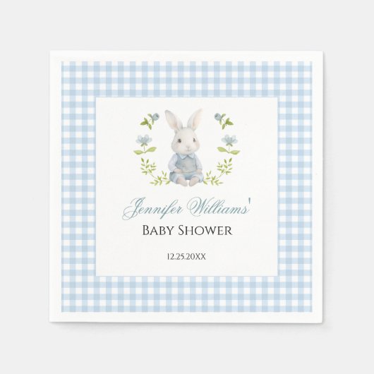 Blue Gingham Little Bunny Spring Baby Boy Dusche Serviette (Vorderseite)