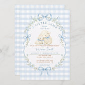 Blue Gingham Little Lamb Baby Shower Invitation Einladung (Vorne/Hinten)