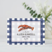 Blue Gingham Lobster Rustikale Hochzeit rettet das Save The Date (Stehend Vorderseite)