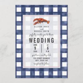 Blue Gingham Lobster Wedding Einladung