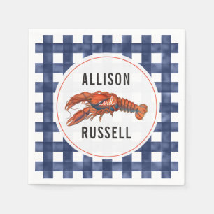 Blue Gingham Lobster Wedding Napkins Serviette