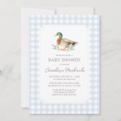 Blue Gingham Mallard Duck Baby Shower Einladung (Vorderseite)