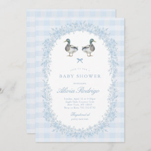 Blue Gingham Mallard Duck Baby Shower Einladung