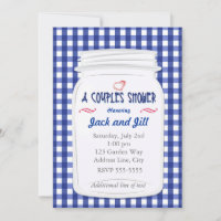 Blue Gingham Mason Jar Dusche Land Einladung