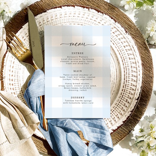 Blue Gingham Menu Menükarte