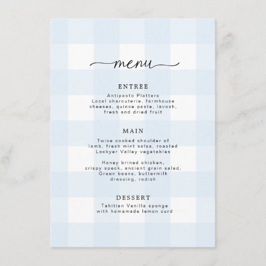 Blue Gingham Menu Menükarte (Vorderseite)