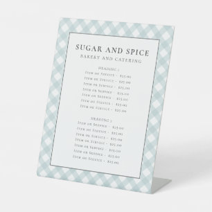 Blue Gingham Menü, Produktliste, Service-Liste Sockelschild