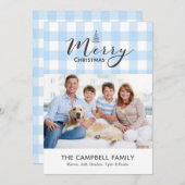 Blue Gingham Merry Christmas Card Feiertagskarte (Vorne/Hinten)