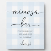 Blue Gingham Mimosa Bar Sign Fotoplatte (Vorderseite)