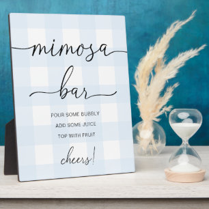 Blue Gingham Mimosa Bar Sign Fotoplatte