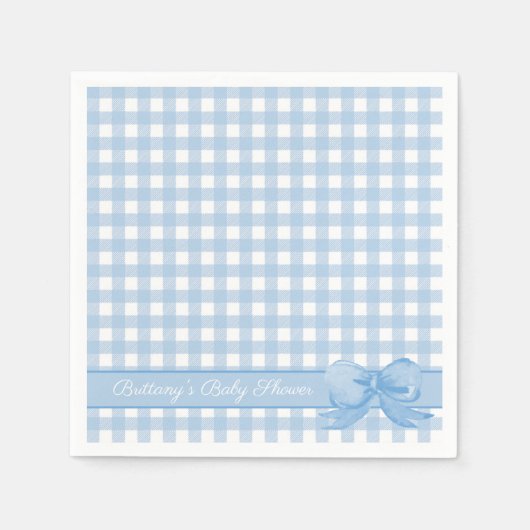 Blue Gingham mit Bow Baby Dusche Napkins Serviette (Vorderseite)