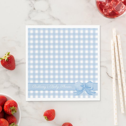 Blue Gingham mit Bow Baby Dusche Napkins Serviette (Beispiel)