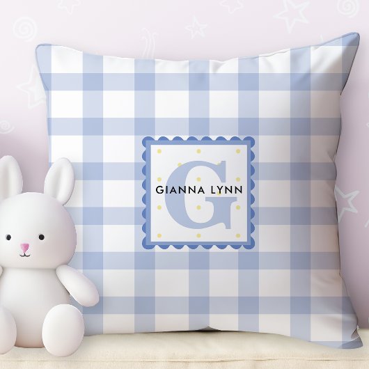 Blue Gingham Mit Monogramm Kissen