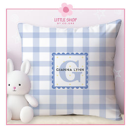 Blue Gingham Mit Monogramm Kissen
