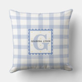 Blue Gingham Mit Monogramm Kissen (Rückseite)
