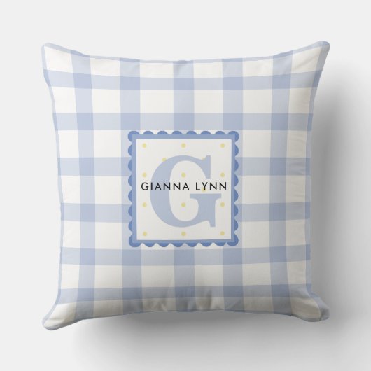 Blue Gingham Mit Monogramm Kissen (Rückseite)