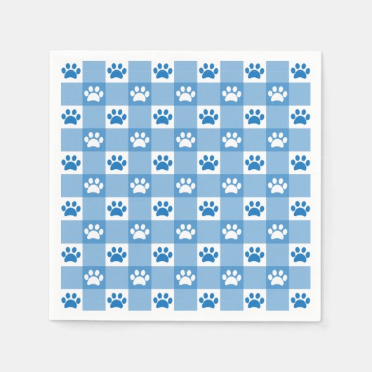 Blue Gingham mit Paw Prints Picnic Party Serviette (Vorderseite)
