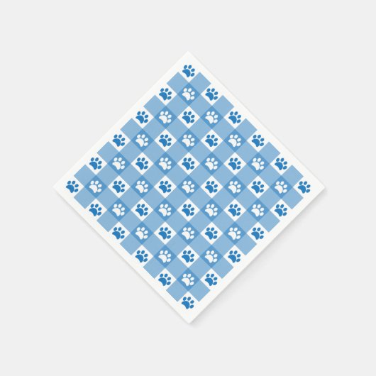 Blue Gingham mit Paw Prints Picnic Party Serviette (Ecke)