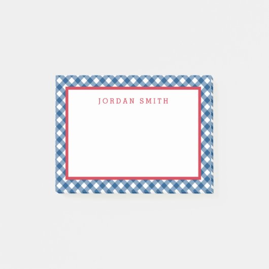 Blue Gingham mit Red Border Post-it Klebezettel (Vorderseite)