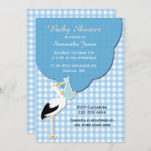 Blue Gingham mit Stork Baby Shower Einladung (Vorne/Hinten)