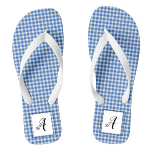 Blue Gingham Monogram Badesandalen