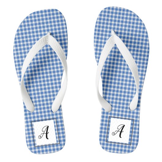 Blue Gingham Monogram Badesandalen (Fußbett)