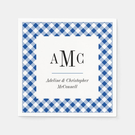 Blue Gingham Monogram und Name Serviette (Vorderseite)