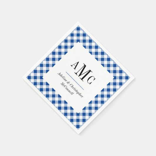 Blue Gingham Monogram und Name Serviette (Ecke)