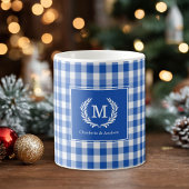 Blue Gingham Monogram Wappen Custom Kaffeetasse