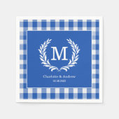 Blue Gingham Monogram Wappen Custom Serviette (Vorderseite)