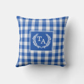 Blue Gingham Monogram Wappen Kissen (Rückseite)