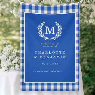 Blue Gingham Monogram Wappen Wedding Welcome Banner