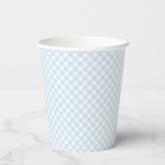 Blue Gingham niedliche einfache Babydusche Pappbecher (Rückseite)
