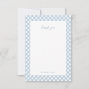 Blue Gingham niedliche personalisierte Babydusche Dankeskarte