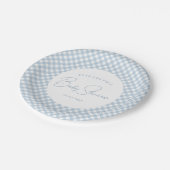 Blue Gingham niedliche, personalisierte Babydusche Pappteller (Schrägansicht)