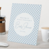 Blue Gingham niedliche, personalisierte Babydusche Sockelschild (In Situ)