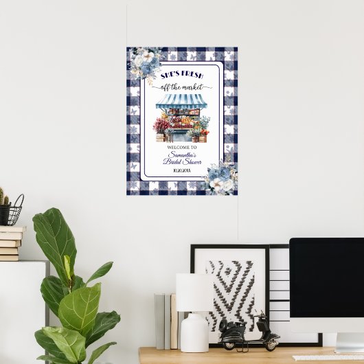 Blue Gingham Off the Market Bridal Shower Poster (Heimbüro)
