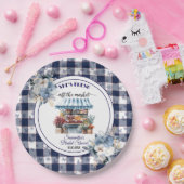 Blue Gingham Off the Market Floral Brautparty Pappteller (Party)
