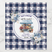 Blue Gingham Off the Market Floral Brautparty Weinetikett (Einzelnes Label)