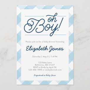 Blue Gingham "Oh Boy" Baby Shower Einladungen