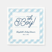 Blue Gingham "Oh Boy" Babydusche Napkins Serviette (Vorderseite)