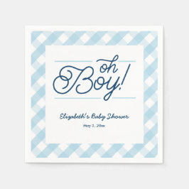 Blue Gingham "Oh Boy" Babydusche Napkins Serviette