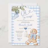 Blue Gingham Oh Snap Weihnachtsjunge Babydusche Einladung (Vorderseite)