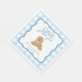 Blue Gingham One Golden Year Boys First Birthday Serviette (Ecke)