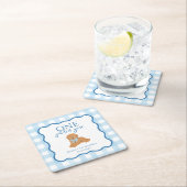 Blue Gingham One Golden Year First Birthday Rechteckiger Pappuntersetzer (Vor Ort)